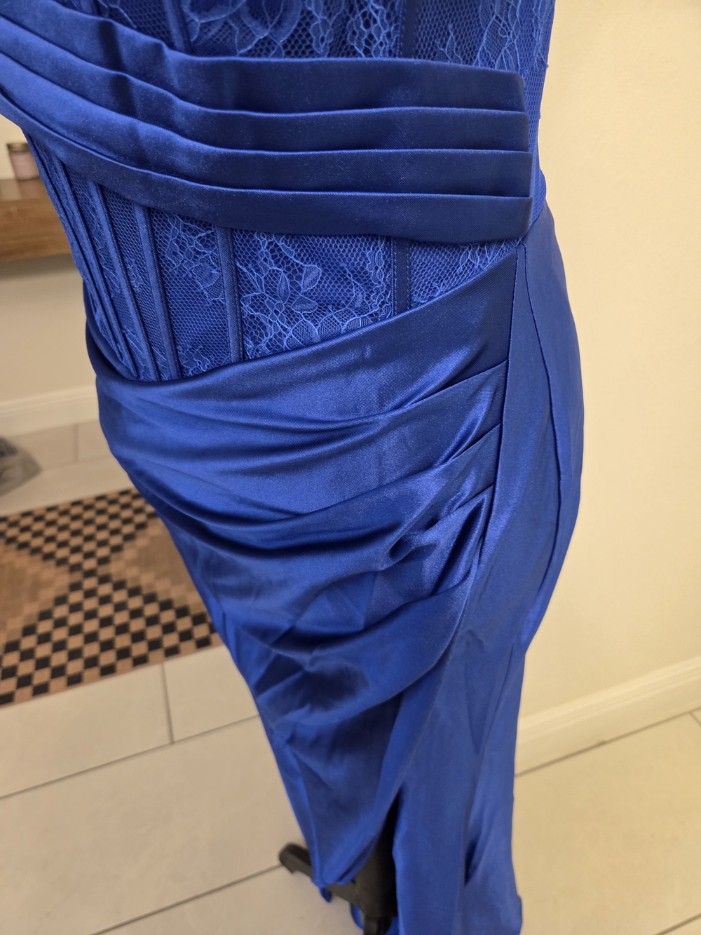 Royal Blue Corset Prom Formal Dress Satin Ruched High Slit Sz M - Picture 4 of 5
